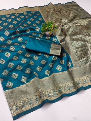 HB VENTURE Applique Banarasi Jacquard Saree(Dark Blue)