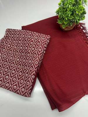 Vijayhanuman Embroidered, Solid/Plain Daily Wear Georgette Saree(Maroon)