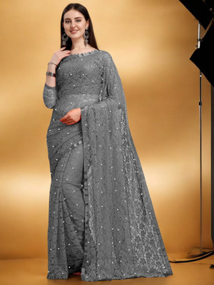 Nexafashion Self Design Bollywood Net Saree(Grey)