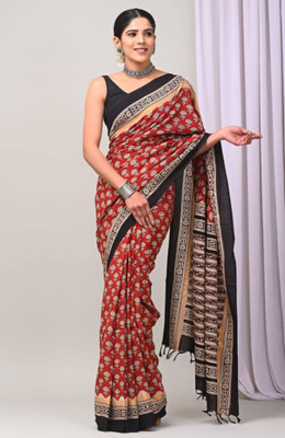 Rashmiwala Printed Bollywood Mulmul Saree(Red, Black)