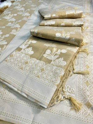 Banaras silk palace Woven Banarasi Cotton Silk Saree(Cream)