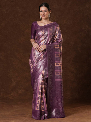 Tasrika Woven Kanjivaram Silk Blend Saree(Purple)