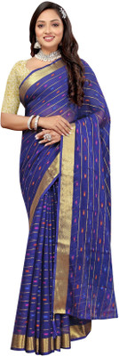 Aardiva Woven Bollywood Chiffon Saree(Dark Blue)