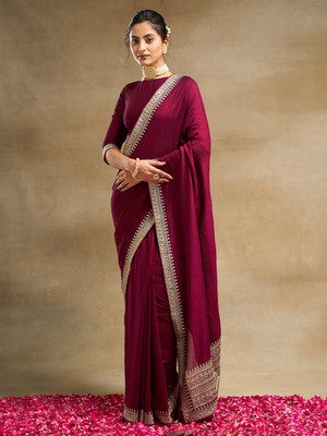 KASEE Embroidered Bollywood Pure Silk Saree(Maroon)