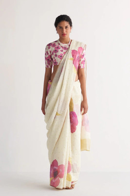 VCREATION Color Block Bollywood Cotton Linen Saree(Multicolor)