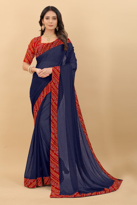 VIVIATRENDZ Printed Daily Wear Lycra Blend Saree(Dark Blue)