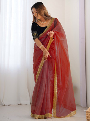 Sareemall Embellished Bollywood Net Saree(Red)
