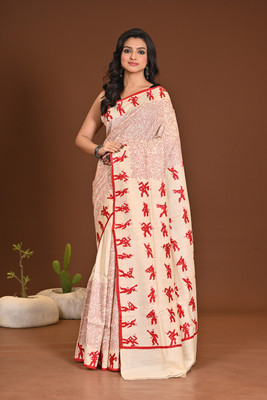 Ramshyam Collection Woven Handloom Tussar Silk Saree(Cream)