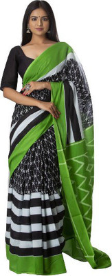 Kiaaron Printed Daily Wear Pure Cotton Saree(Black)