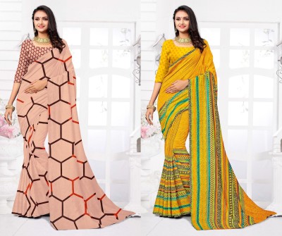 STYLEVEDA Paisley Daily Wear Georgette Saree(Pack of 2, Yellow, Beige)