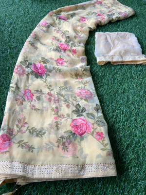 bhavika silk mills Printed Daily Wear Georgette Saree(Yellow)