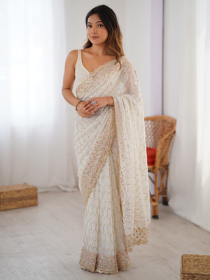 Sareemall Embellished Bollywood Georgette Saree(Beige)