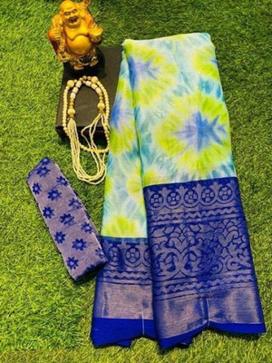 WILLMAKE Printed Bollywood Brasso Saree(Green)