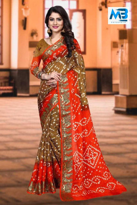 M.B.ENTERPRISE Self Design Bandhani Art Silk Saree(Green, Orange)