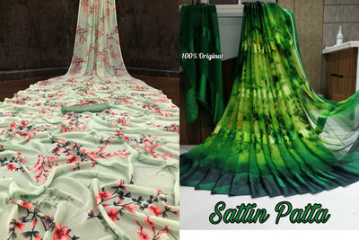 Sita Floral Print Daily Wear Georgette Saree(Pack of 2, Green, Light Green)