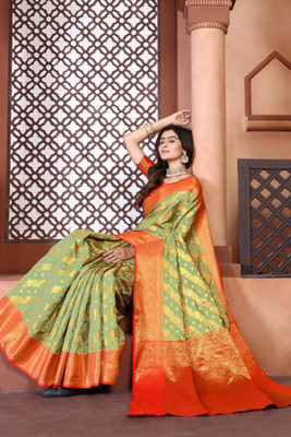 jayant creation Self Design, Woven Banarasi Silk Blend, Jacquard Saree(Light Green)