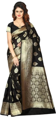 K SALIYA ENTERPRISE Geometric Print Kanjivaram Tussar Silk Saree(Black)