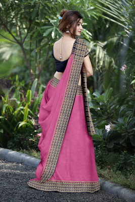 JERAVI Enterprise Embroidered Kanjivaram Brasso, Georgette Saree(Pink)