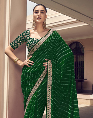 Satrani Printed, Self Design, Embellished Bollywood Georgette Saree(Green, Gold)