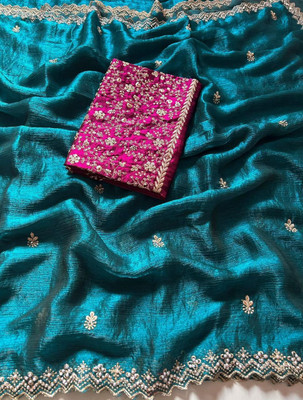 Sitanjali Embellished Bollywood Silk Blend Saree(Blue)