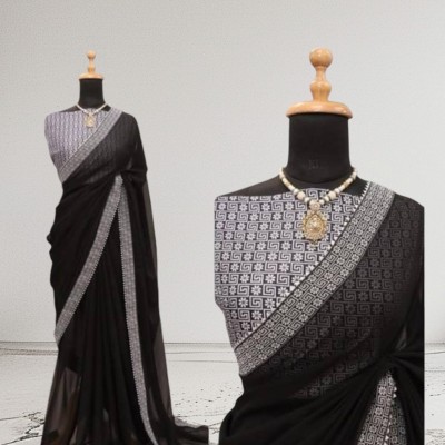 Shreesai Embroidered Bollywood Net Saree(Black)