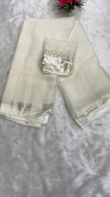 V And V Shop Solid/Plain Bollywood Viscose Rayon Saree(White)