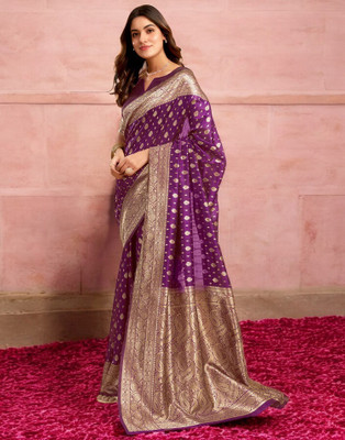 Blissta Woven Banarasi Silk Blend Saree(Purple)