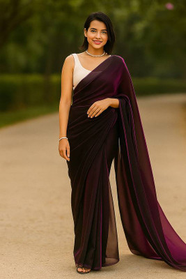 ISHA TRADE Solid/Plain Daily Wear Lycra Saree(Purple)