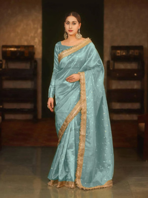 SEVAK SAREES Self Design Banarasi Tissue Saree(Light Blue)