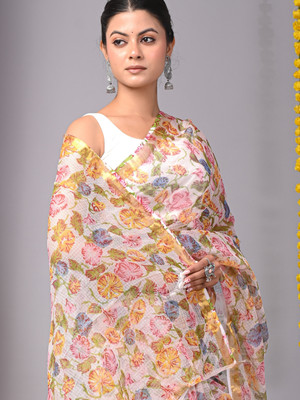 Taavi Blocked Printed Daily Wear Cotton Blend Saree(Multicolor)
