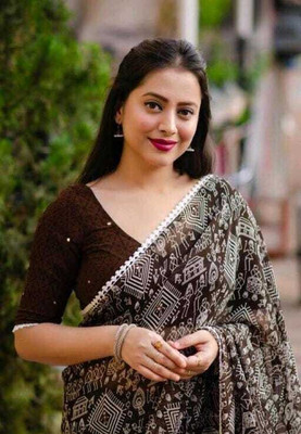 MAHADEV NX Printed Bollywood Georgette Saree(Brown)