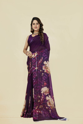 SHILPKALA Floral Print Handloom Chiffon Saree(Red)