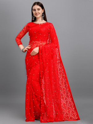 LOROFY Self Design Bollywood Net Saree(Multicolor)