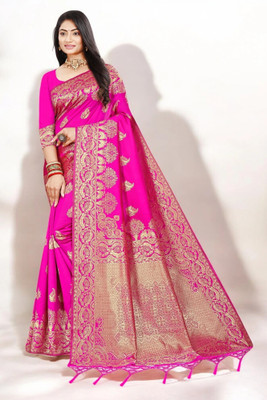 Pikham Self Design Banarasi Art Silk Saree(Pink)