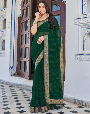 Samah Embellished, Self Design Bollywood Georgette Saree(Green)