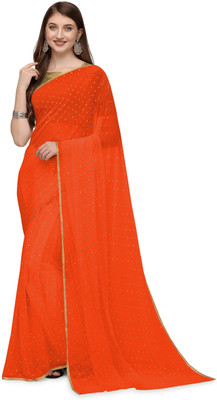 Prutha Fashions Embellished Bollywood Chiffon Saree(Orange)