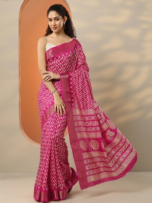 LIBAS Printed Daily Wear Silk Blend Saree(Pink)