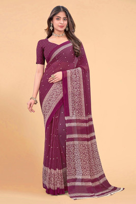 zamuna Geometric Print Daily Wear Georgette Saree(Purple)