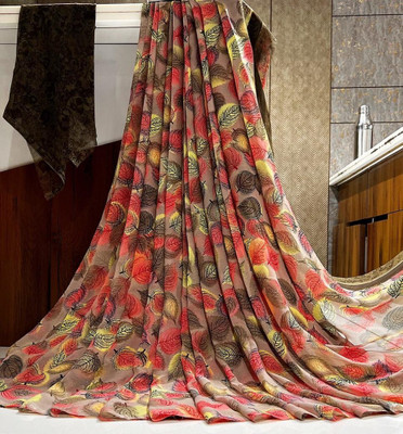 Bombey Velvat Fab Printed Kasavu Chiffon, Georgette Saree(Beige)