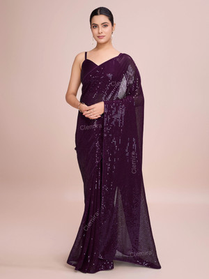 Clemira Embellished Bollywood Georgette Saree(Purple)
