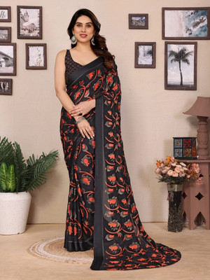 Shreesai Printed Bollywood Satin Saree(Black)