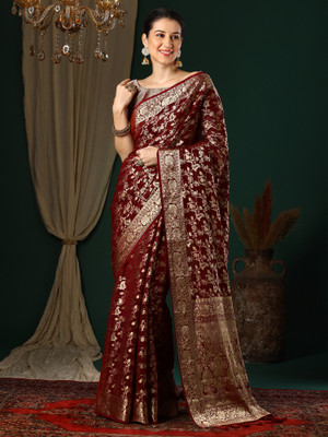 Divastri Woven Kanjivaram Georgette Saree(Maroon)