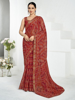 Pandadi Saree Printed Bandhani Chiffon Saree(Maroon)