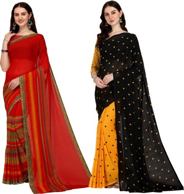 Anand Sarees Printed Daily Wear Georgette Saree(Pack of 2, Red, Black)