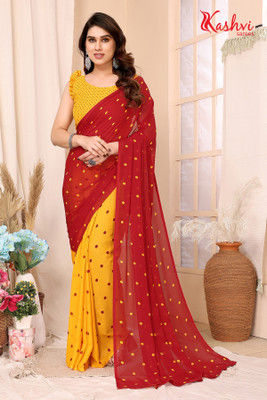 kashvi sarees Polka Print Bollywood Georgette Saree(Red)