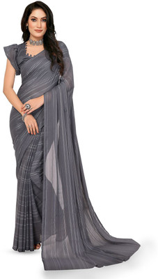 Moda Rapido Striped Daily Wear Satin Saree(Grey)