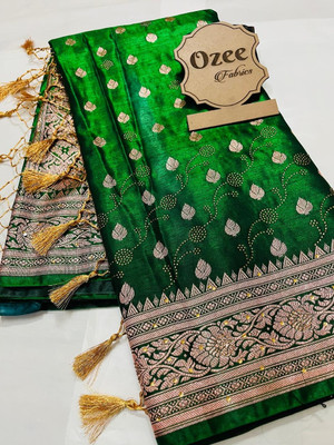 Asfiya collection Woven Banarasi Satin Saree(Dark Green)