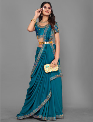 Pireva Embroidered Banarasi Silk Blend Saree(Multicolor)