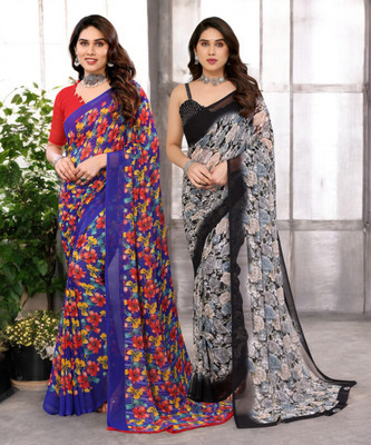 Divastri Printed Bollywood Georgette Saree(Pack of 2, Multicolor)