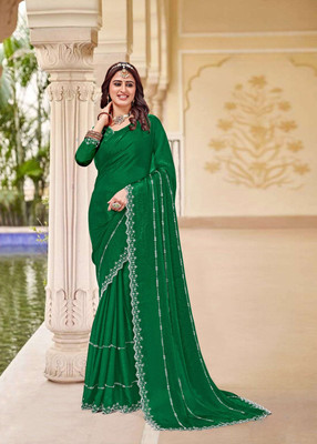 HARIOM CREATION Self Design, Solid/Plain, Dyed Daily Wear Satin Saree(Green)
